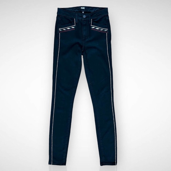Anthropologie Paige Amberly High Rise Skinny Jeans size 25 Black Embroidered - Picture 4 of 12
